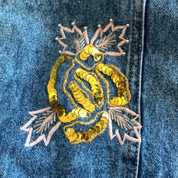 Acid Wash Puff Sleeve Peplum Blouse Jacket Layer Embroidered Size Medium - Picture 10 of 12